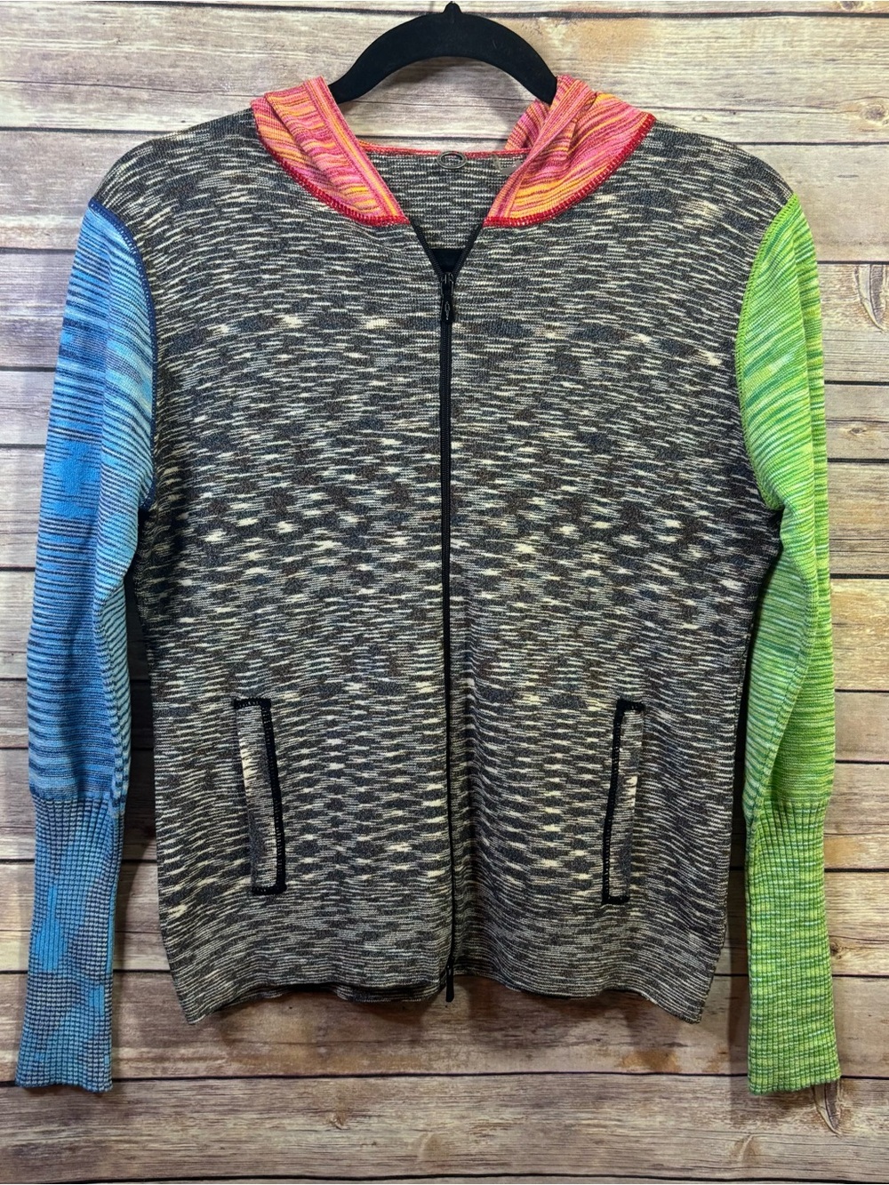 Anthropologie One Girl Who Multi Colored Zip Up Sweater Size Large
